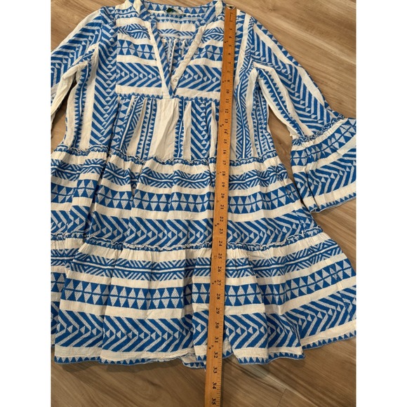 Devotion Twins Ella Santorini Dress Blue White Embroidered Tiered Cotton S d1 - Picture 8 of 8